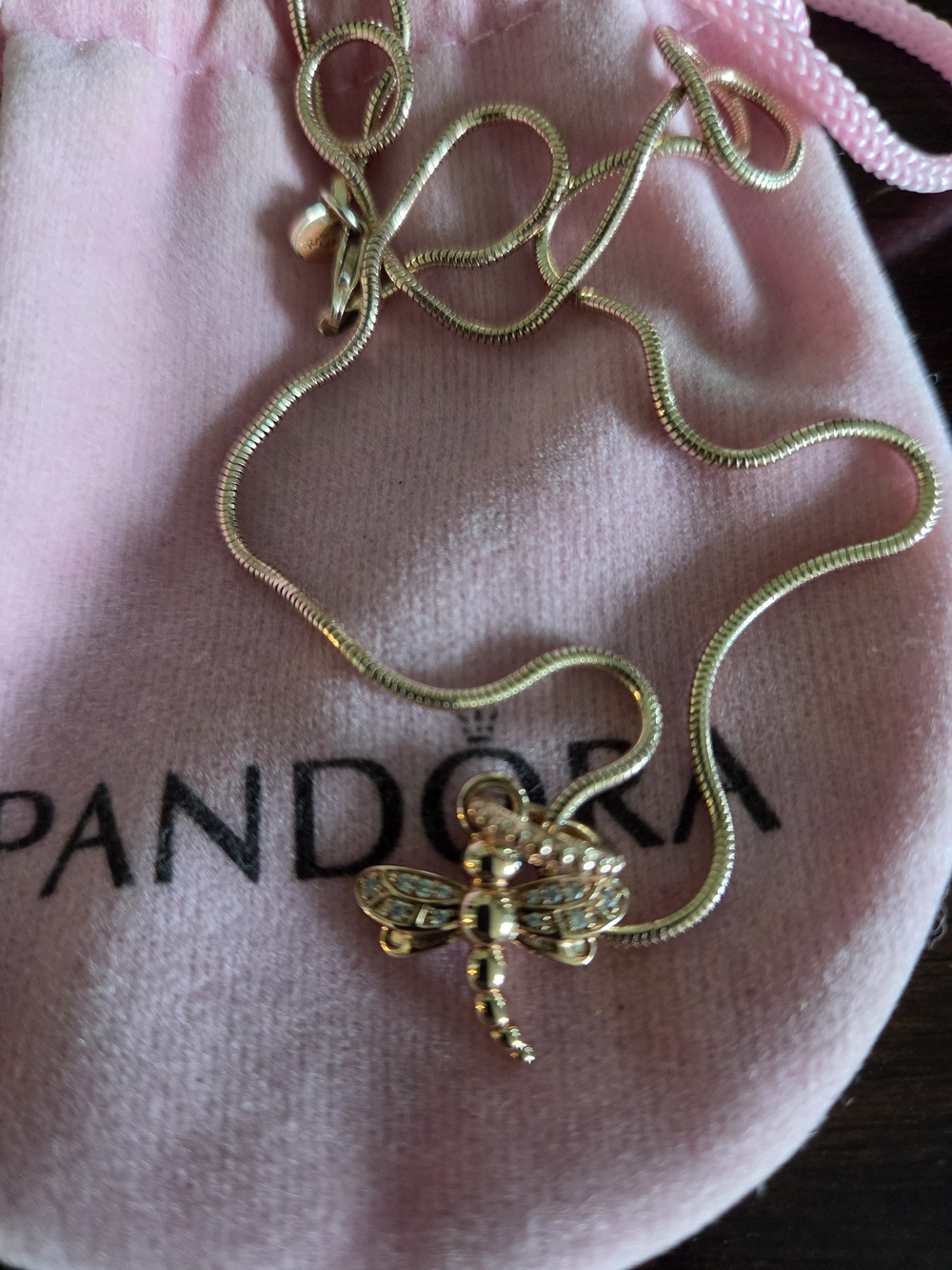 Pandora Rose Gold Dragonfly Necklace with Clear Pavé Accents